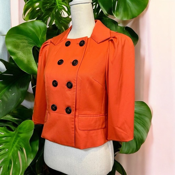 Robert Rodriguez Vibrant Orange Double-Breasted Cropped Trench Style Jacket Sz 2 - Picture 4 of 15